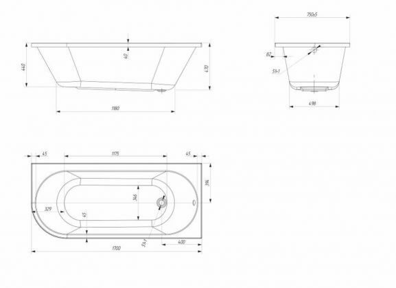 Корпус ванны MarkaOne Alisa MG 170х75 R