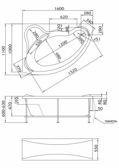 Акриловая ванна 1Marka Catania 160х110 L