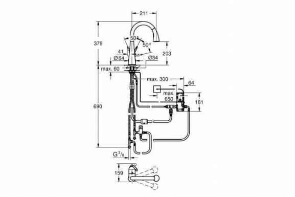 Сенсорный смеситель Grohe Zedra Touch 30219DC1 для кухни с выдвижным изливом сталь матовый, батарея