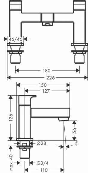 Смеситель на борт ванны Hansgrohe Vernis Shape 71452000 на 2 отверстия без душевых аксессуаров хром
